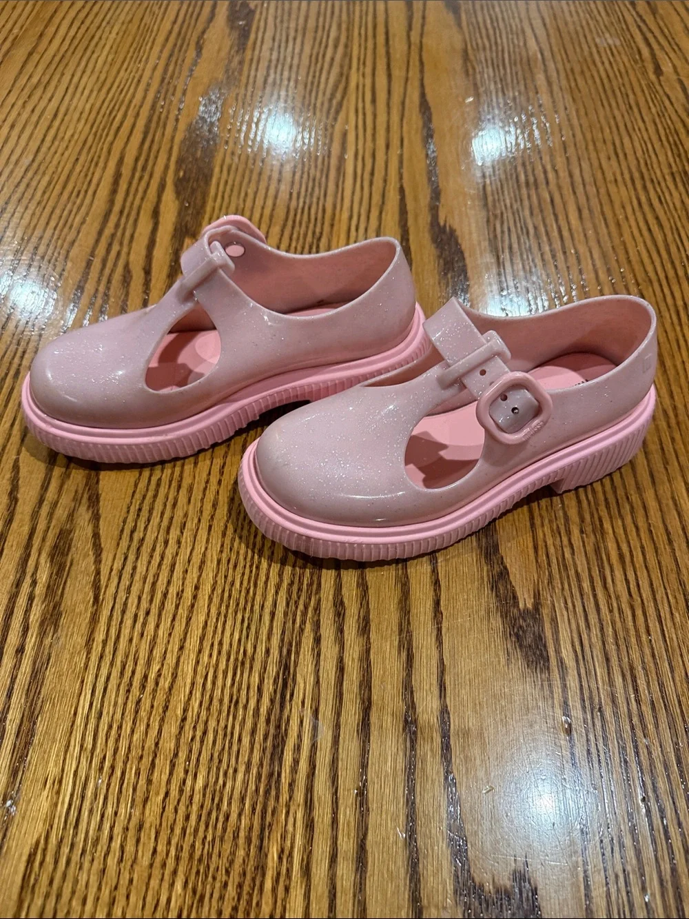 Mini Melissa Pink Glitter T-Strap Platform Mary Jane Shoes